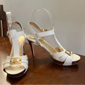 Marc Fisher White Heels with Gold Buckles